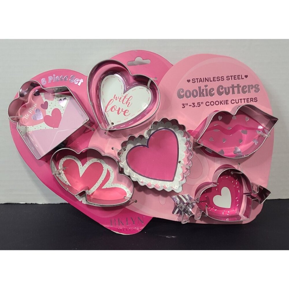 BKLYN Steel Co Valentines Day Cookie Cutter 6 Pieces 3"-3.5" Hearts Lips Love